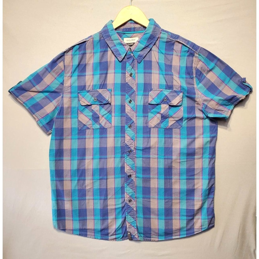 Anchor Blue Plaid Button Up Shirt Mens XL Blue Cotton Skater‎ Surf Y2K Casual